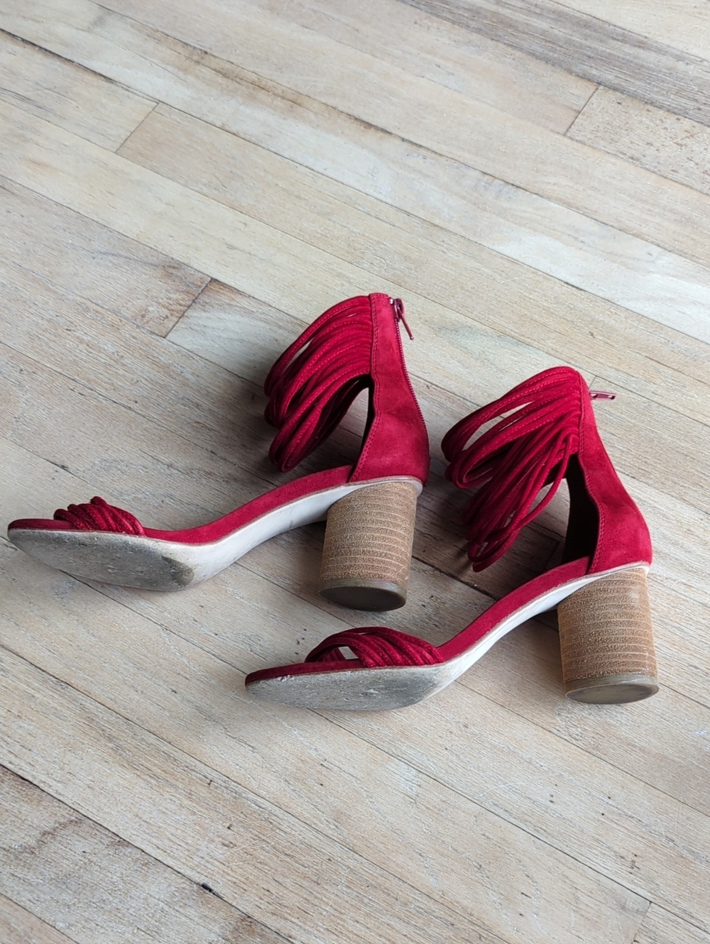 Jeffrey Campbell In Size 8 Strappy Leather Heels Cherry Red 🍒♥️ - Picture 4 of 5